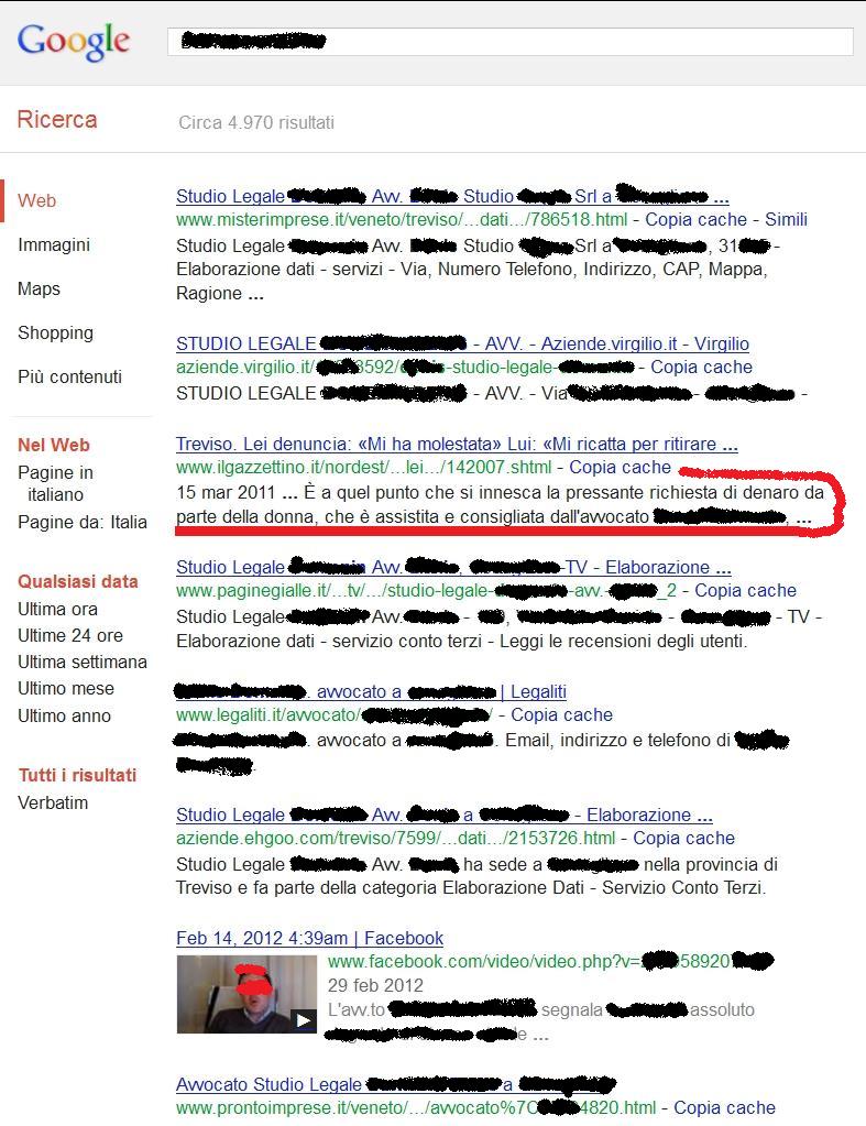 GOOGLE SEARCH RESULTS CONCERNING AN ITALIAN ATTORNEY RACKETER BUT NOT YET SENTENCED